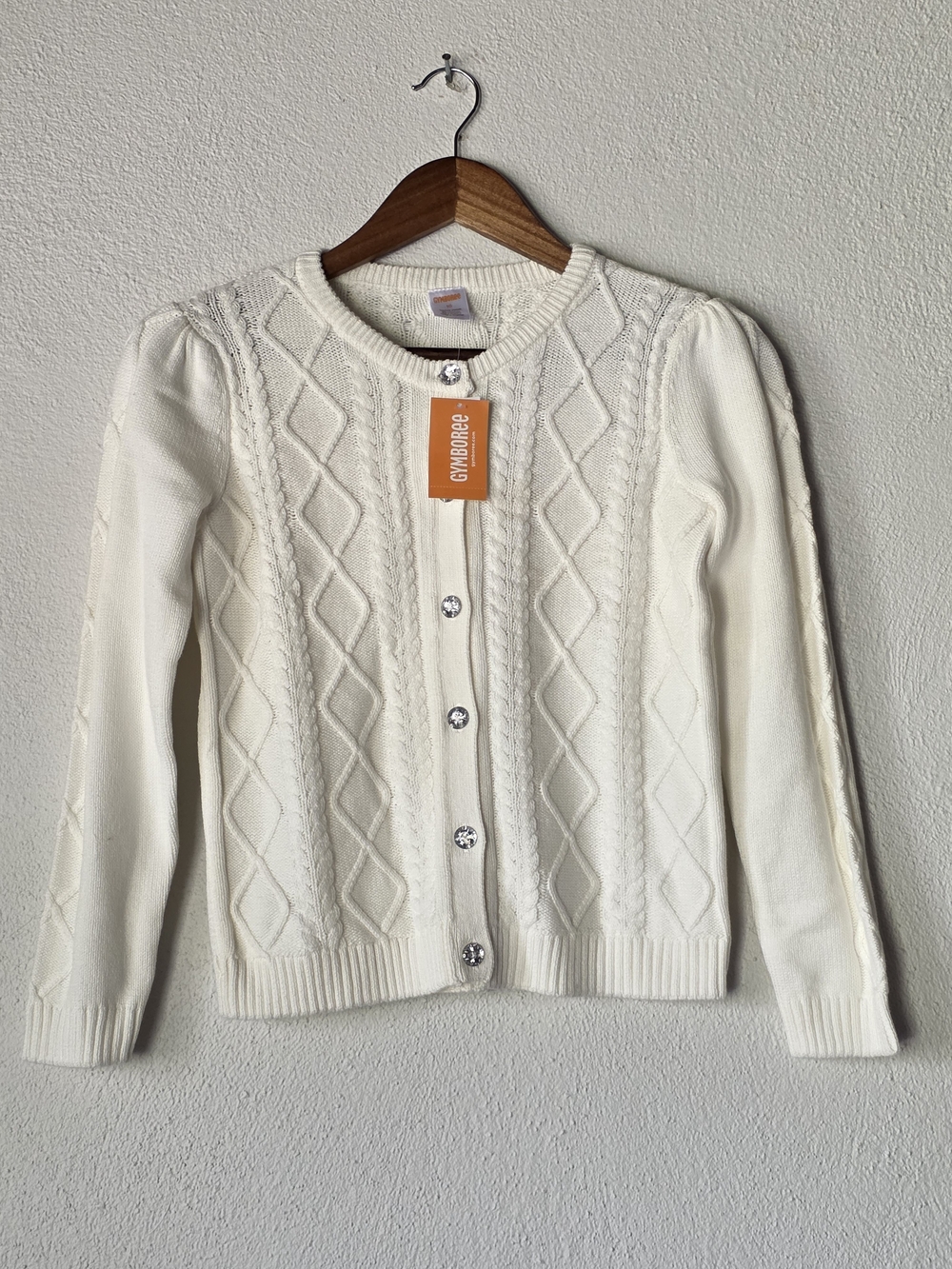 NWT Gymboree Girls White Cable Knit Cardigan Sweater Rhinestone Buttons Size 10